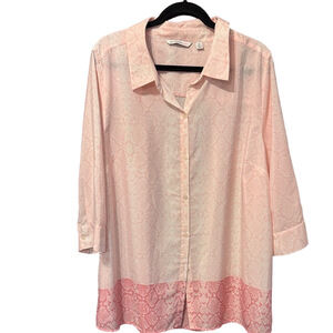 Isaac Mizrahi Pink Snakeskin Button-Down Lightweight Blouse